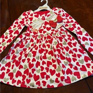 Tommy Bahama Red and Gold Heart Kids Dress With Matching Bow